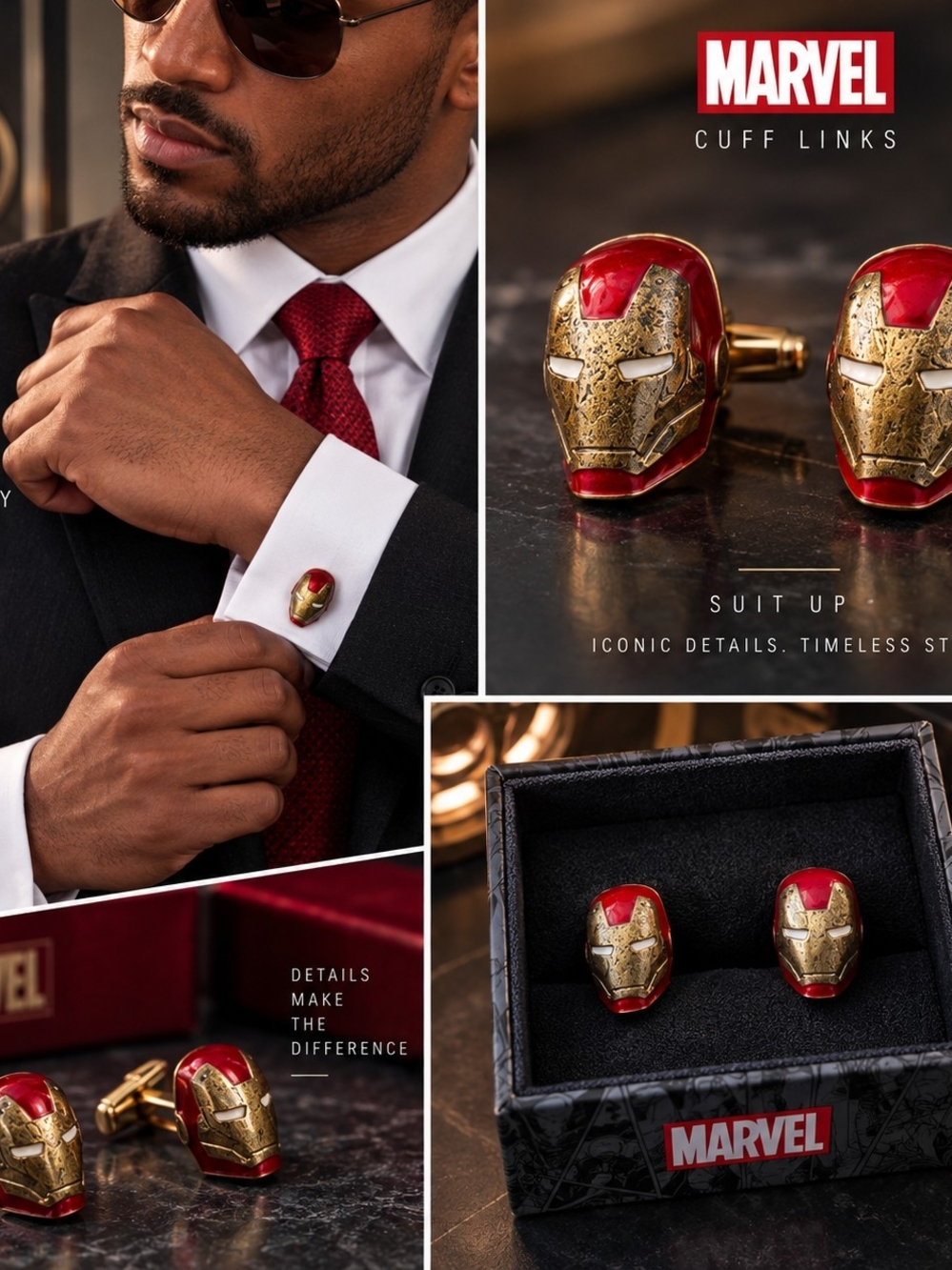 Marvel Iron Man NWT Red Gold Helmet Cufflinks Superhero Men’s Jewelry